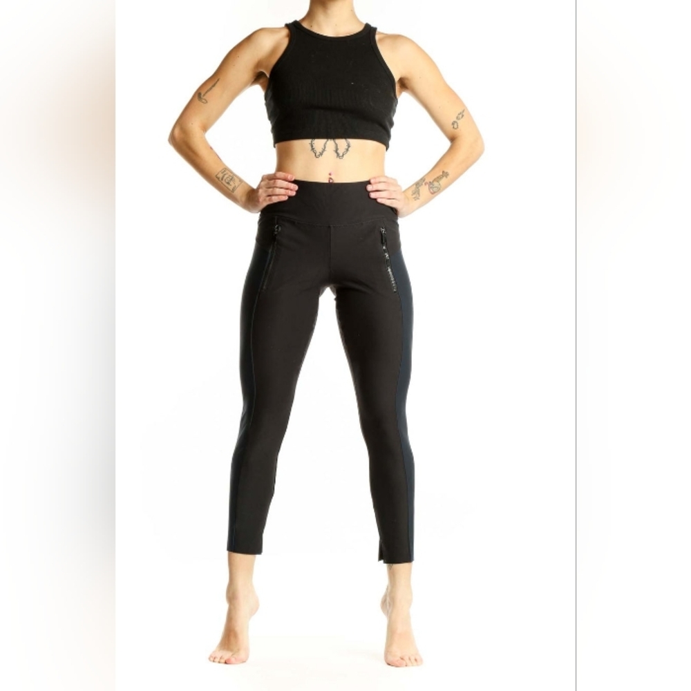 Athleta Stellar Women's Medium Zipper Pockets Black Blue Pants Legging